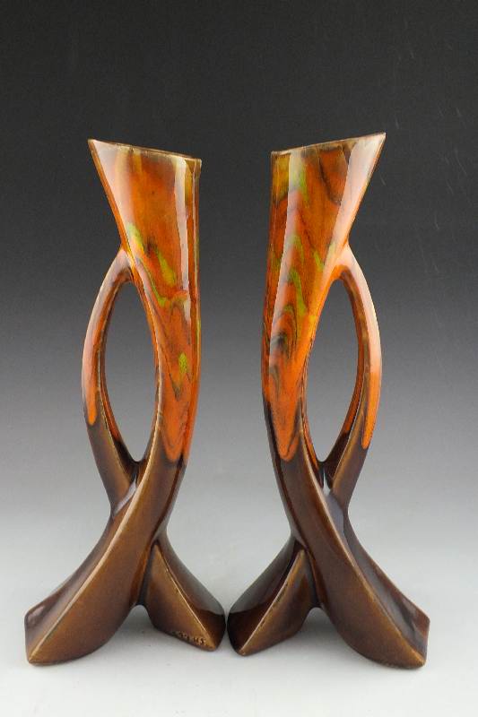 A pair of California Pottery Original vases with handle, hand made