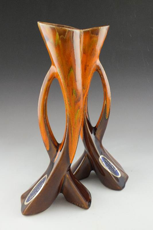 A pair of California Pottery Original vases with handle, hand made