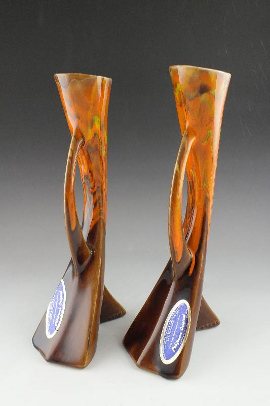 A pair of California Pottery Original vases with handle, hand made