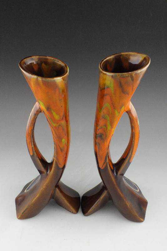 A pair of California Pottery Original vases with handle, hand made