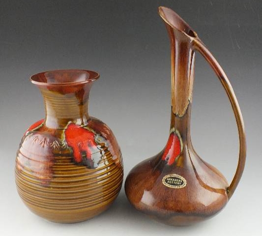 Two pottery vases of Dryden Arkansas Pottery made from native clays and quartz