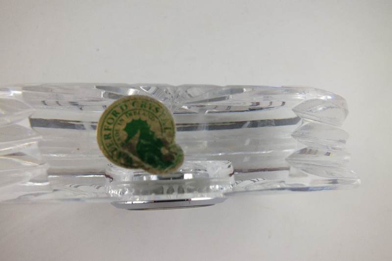 A lovely Waterford Crystal clock with acid etch mark and label on base