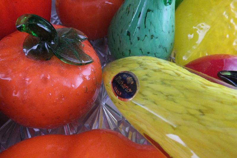 An amazing array of hand blown art glass fruit and vegetables