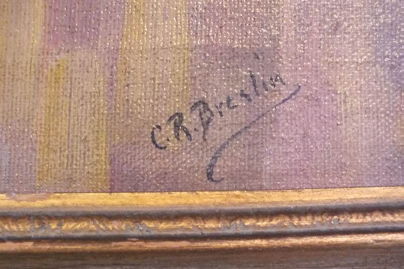 An original oil  floral still life on canvas  signed  by New York artist, CR Breslin