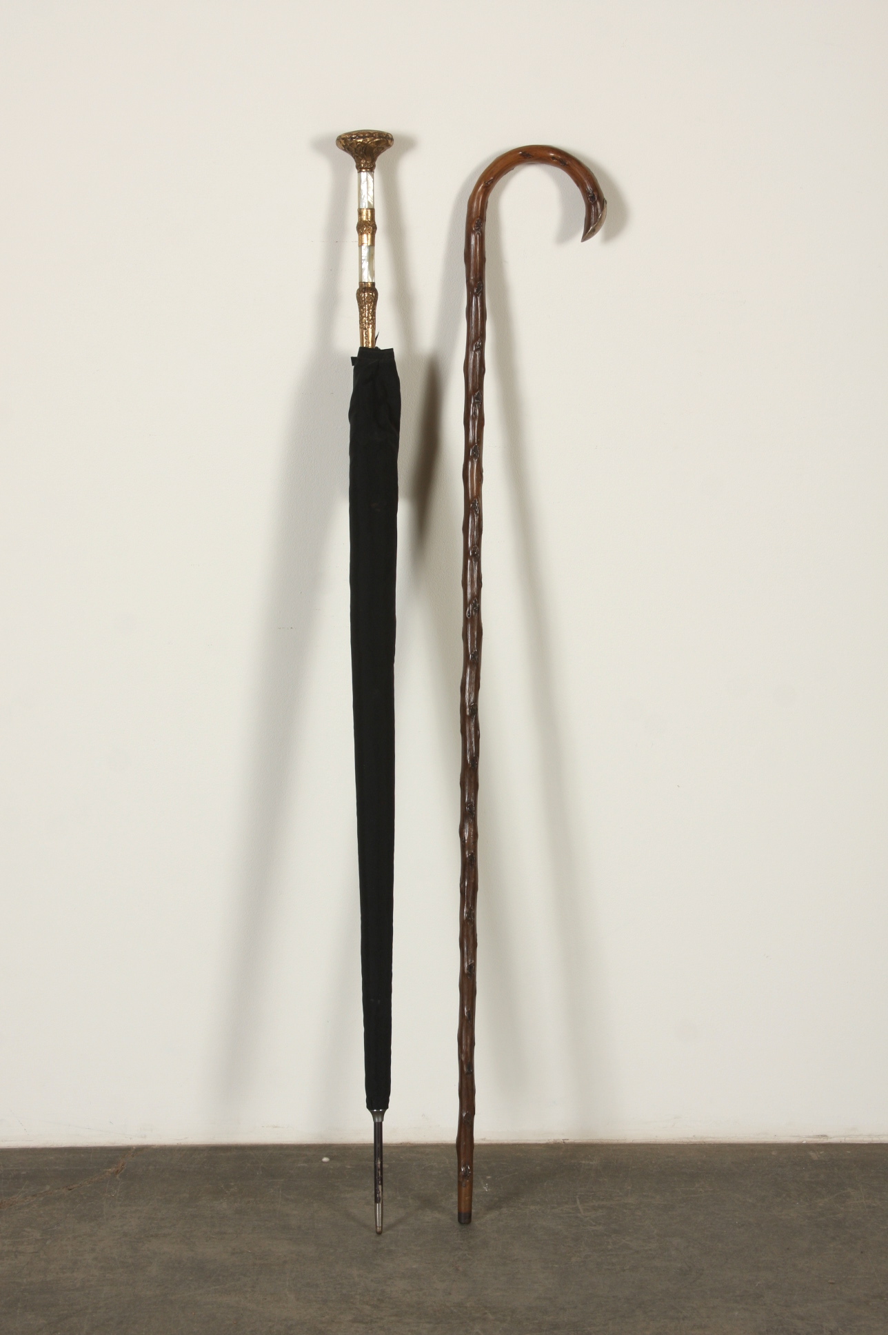 Victorian Parasol and Cane, Gold Filled and Sterling Silver Decoration