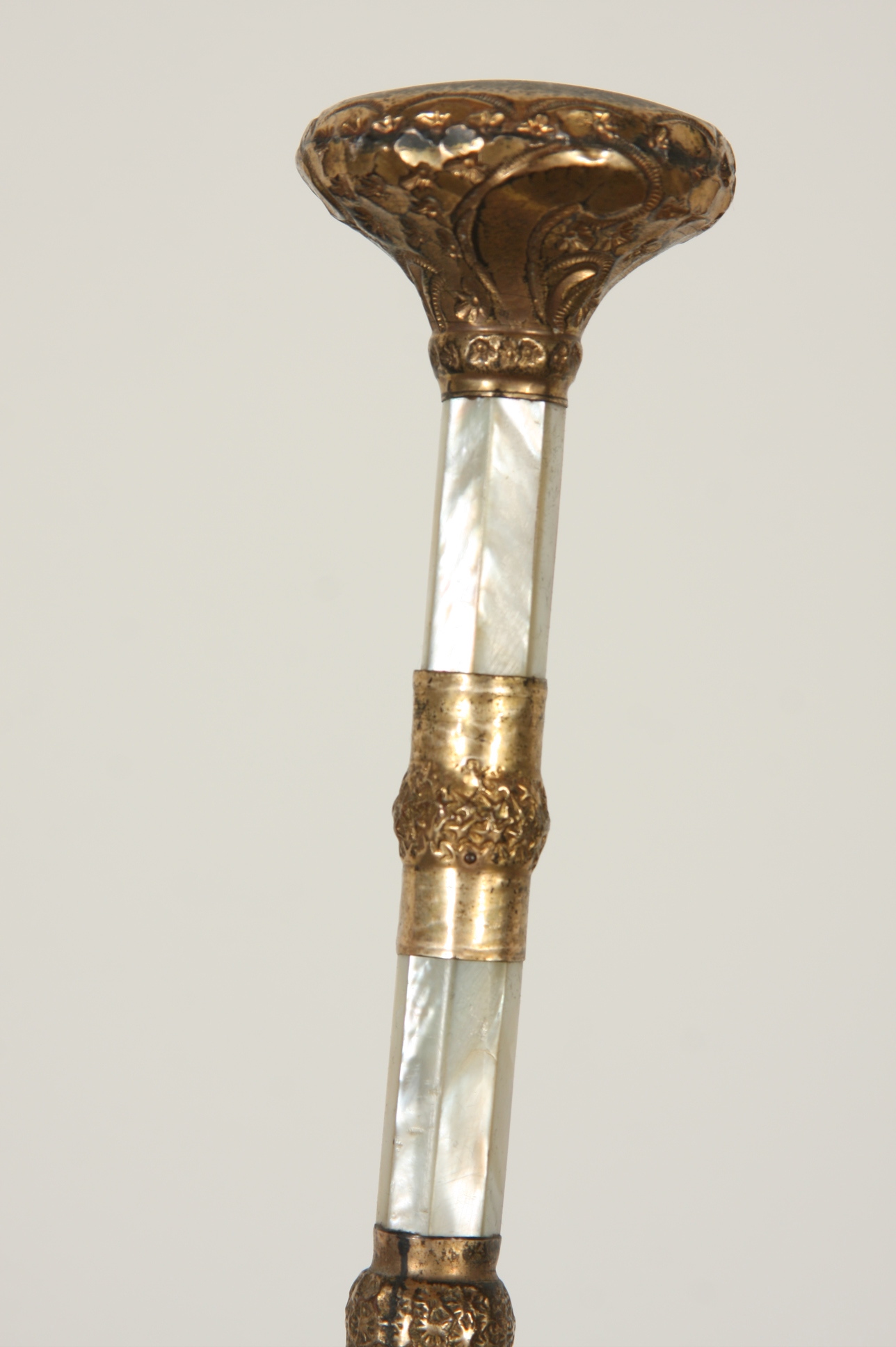 Victorian Parasol and Cane, Gold Filled and Sterling Silver Decoration
