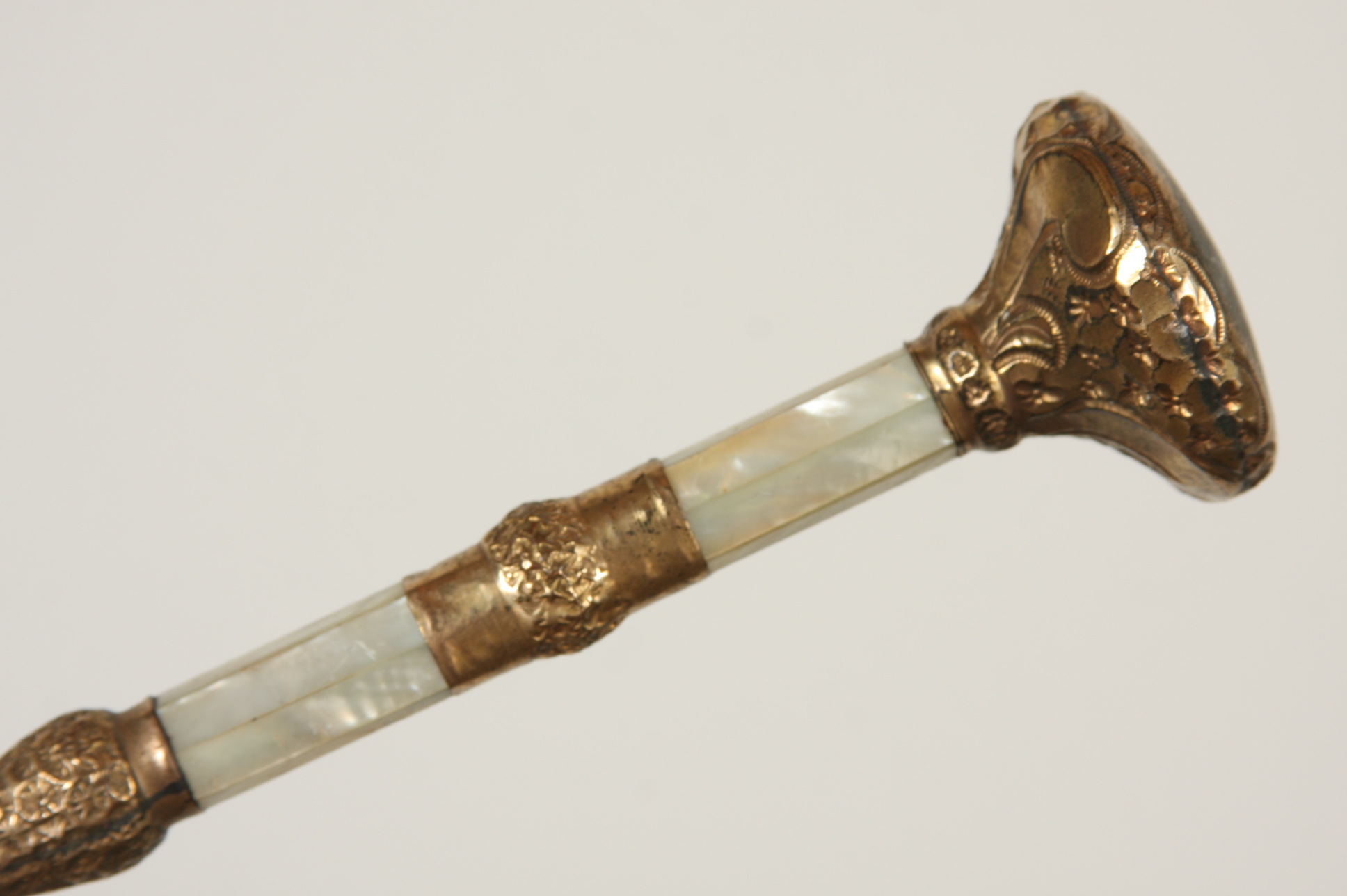 Victorian Parasol and Cane, Gold Filled and Sterling Silver Decoration