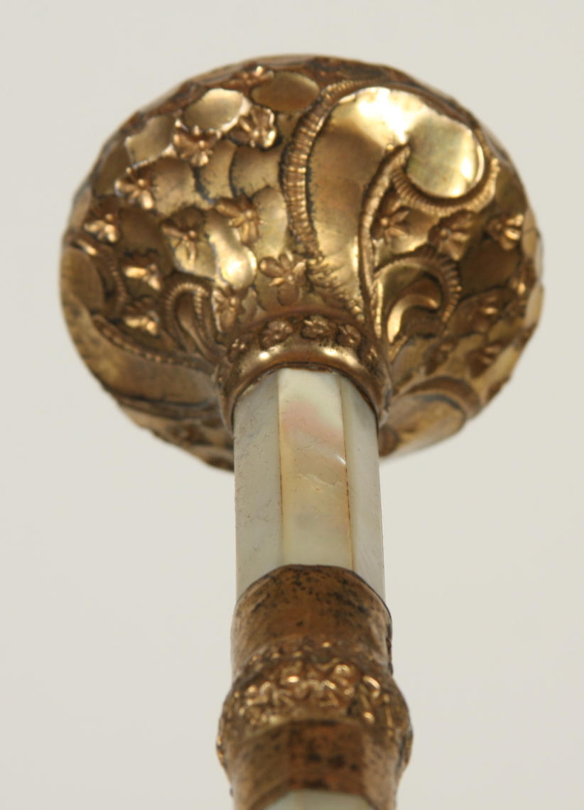 Victorian Parasol and Cane, Gold Filled and Sterling Silver Decoration