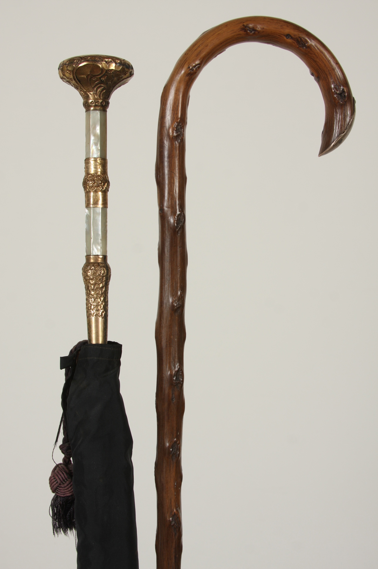Victorian Parasol and Cane, Gold Filled and Sterling Silver Decoration