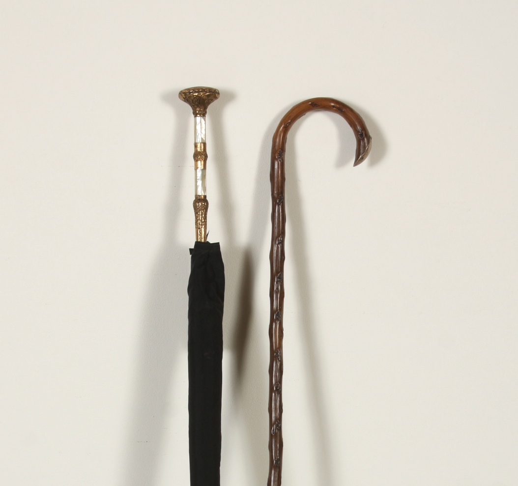 Victorian Parasol and Cane, Gold Filled and Sterling Silver Decoration