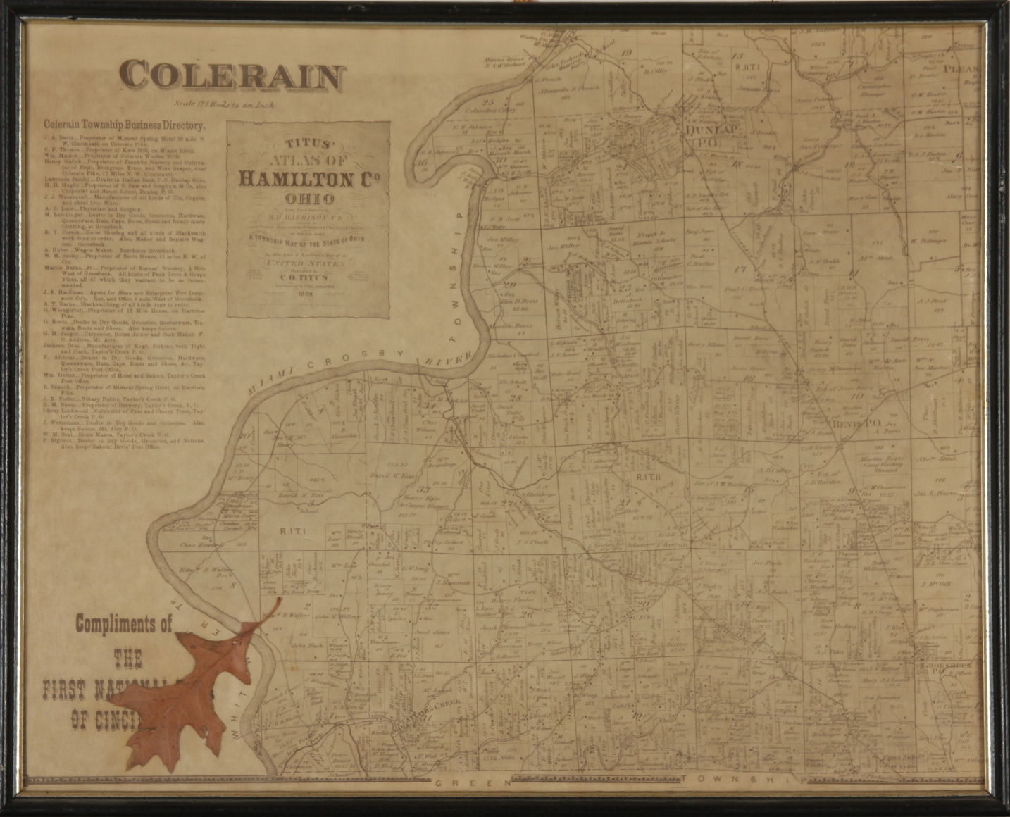 1869 Map of Colerain, Cincinnati, Ohio