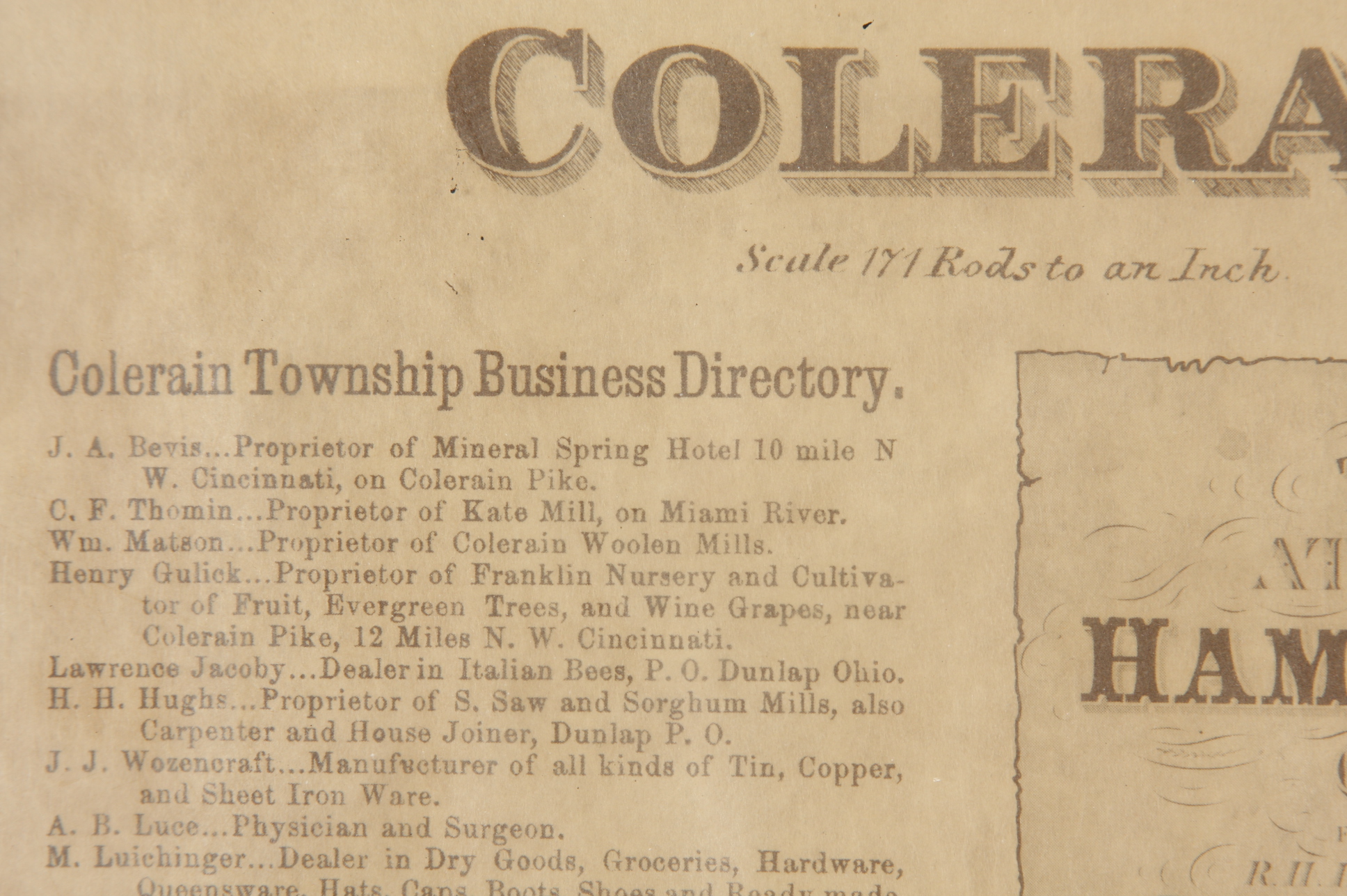 1869 Map of Colerain, Cincinnati, Ohio