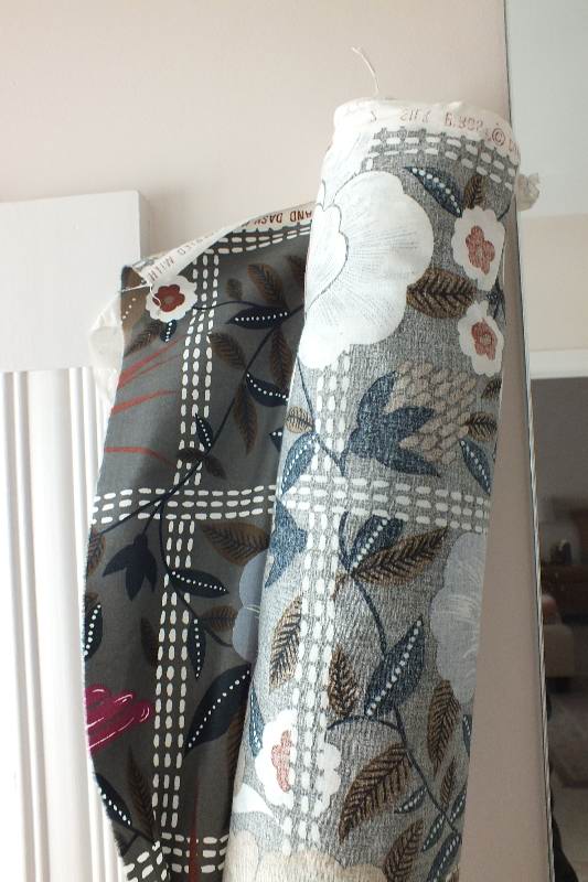 Sewing supplies and fabrics.