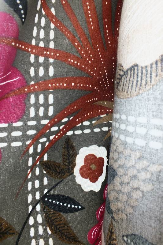 Sewing supplies and fabrics.