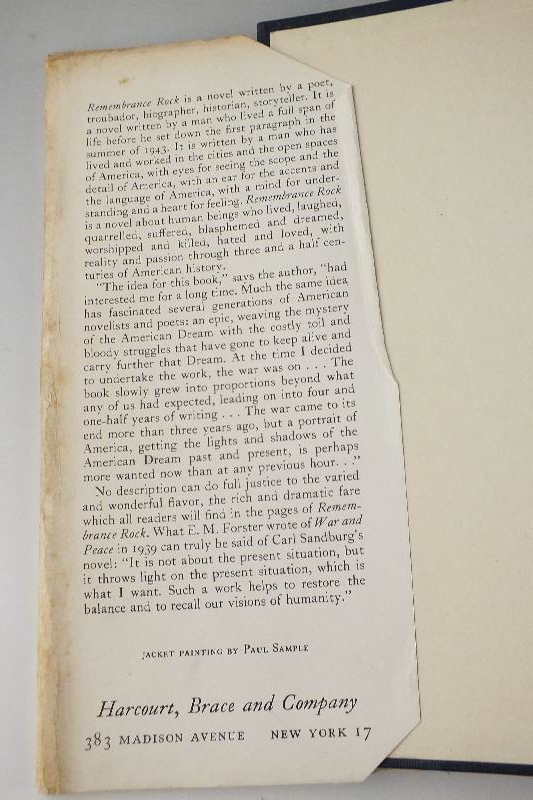 A first edition 1948 copy of" Remembrance Rock" by Carl Sandberg