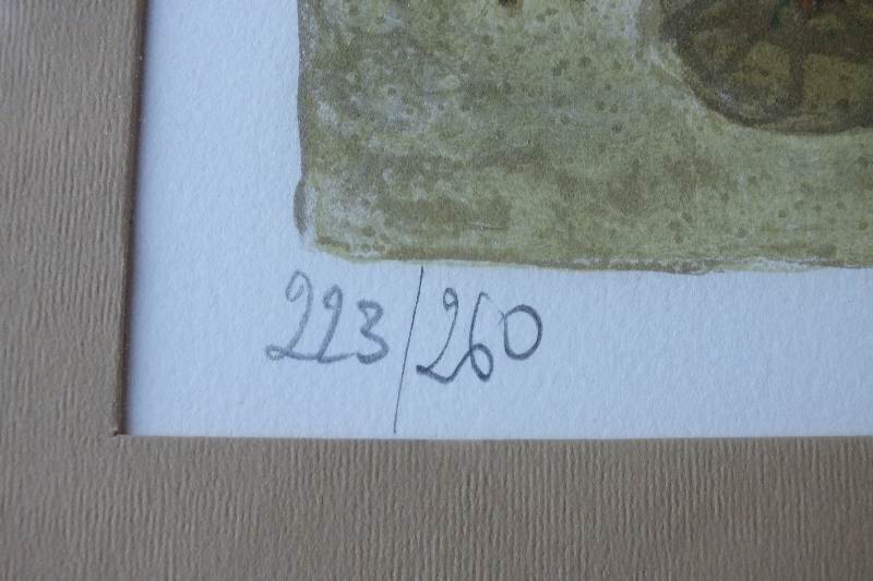 A signed and numbered 223/260, print by artist Nathalie Chabrier which depicts a Parisian street scene from a unique folk art perspective