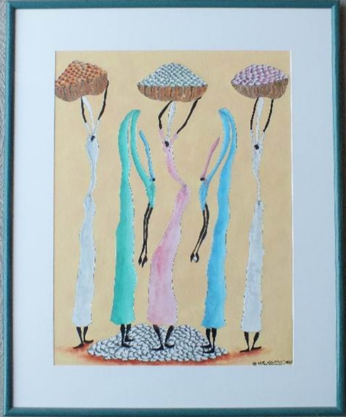 An original watercolor signed and dated by Haitian artist, Martino Dorce 1992