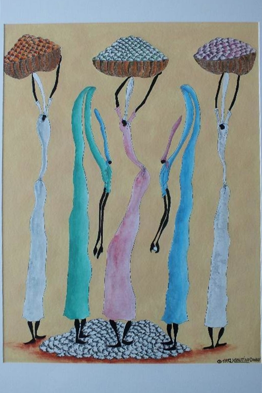 An original watercolor signed and dated by Haitian artist, Martino Dorce 1992