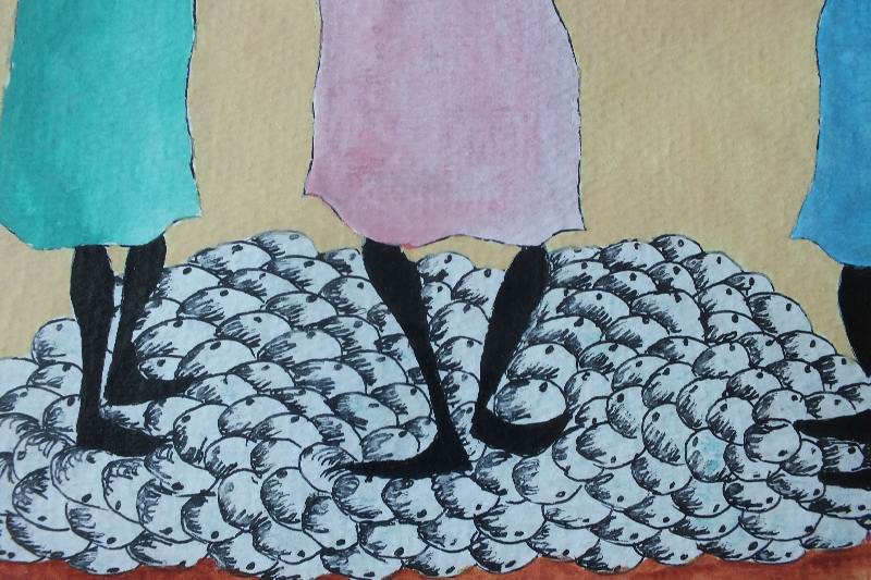 An original watercolor signed and dated by Haitian artist, Martino Dorce 1992