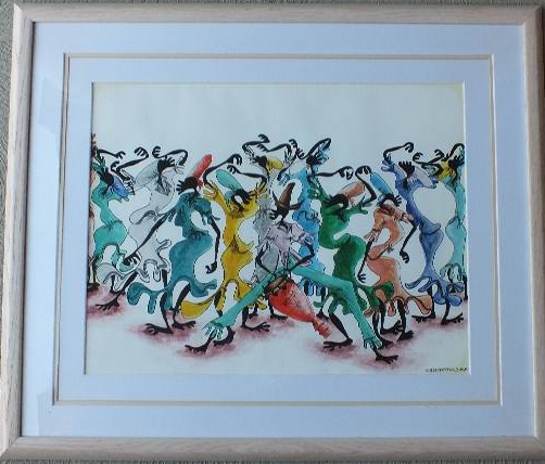An original watercolor signed and dated by Haitian artist, Martino Dorce 1993