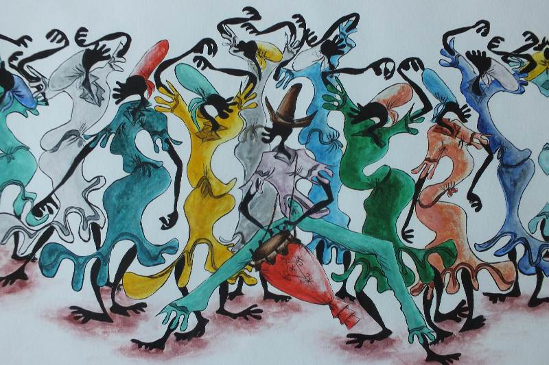 An original watercolor signed and dated by Haitian artist, Martino Dorce 1993