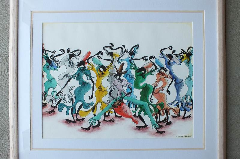 An original watercolor signed and dated by Haitian artist, Martino Dorce 1993