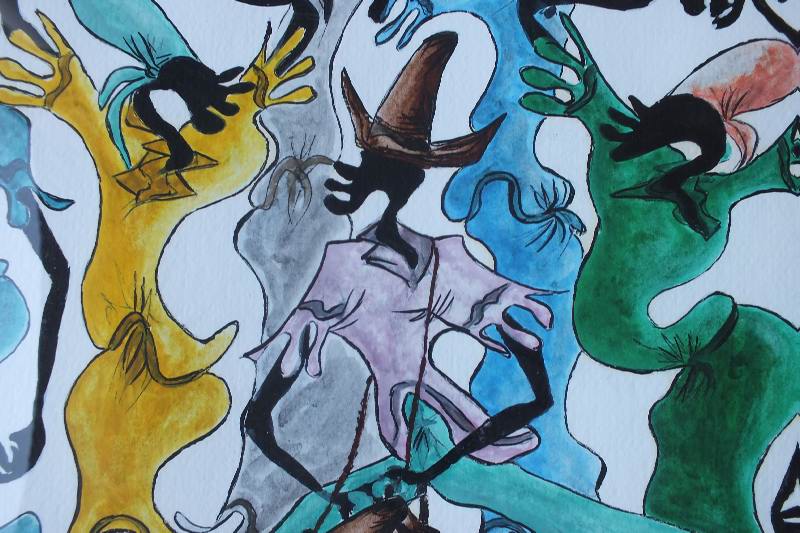 An original watercolor signed and dated by Haitian artist, Martino Dorce 1993