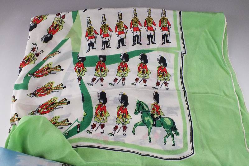 Two silk scarves made in London each depicting our favorite tourist places and icons of this great city