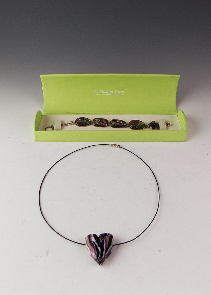 Sterling & Abalone Bracelet, Heart Pendant