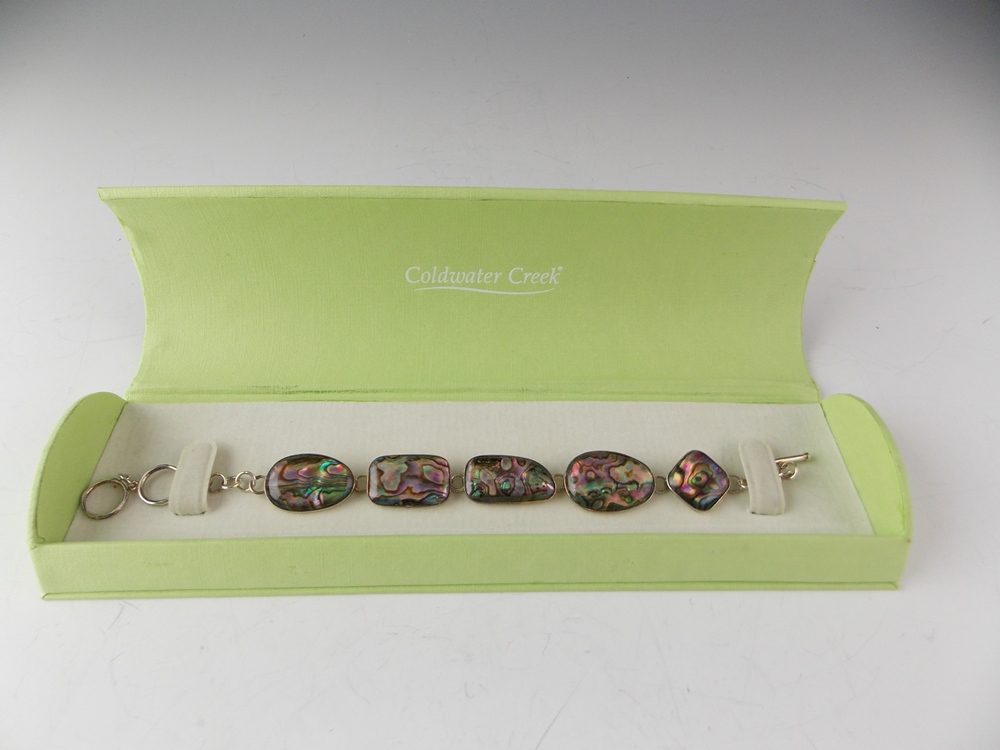 Sterling & Abalone Bracelet, Heart Pendant