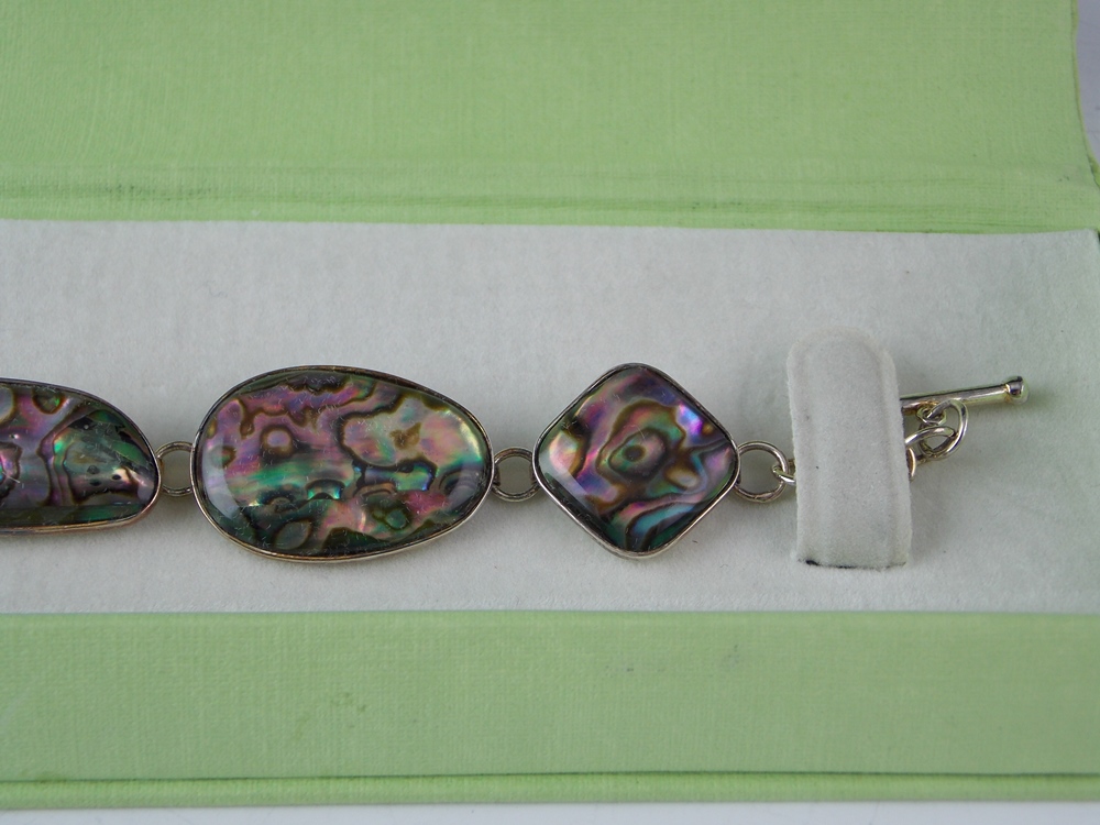 Sterling & Abalone Bracelet, Heart Pendant