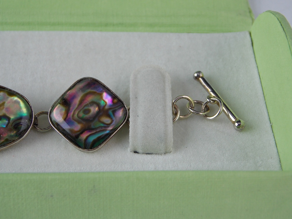Sterling & Abalone Bracelet, Heart Pendant