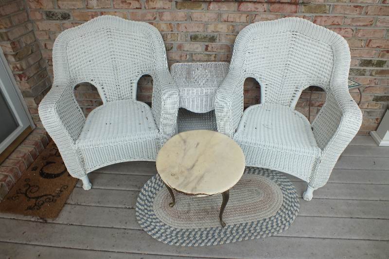 Five pieces of outdoor wicker like furniture