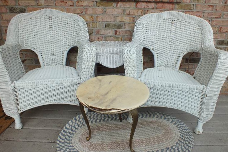 Five pieces of outdoor wicker like furniture