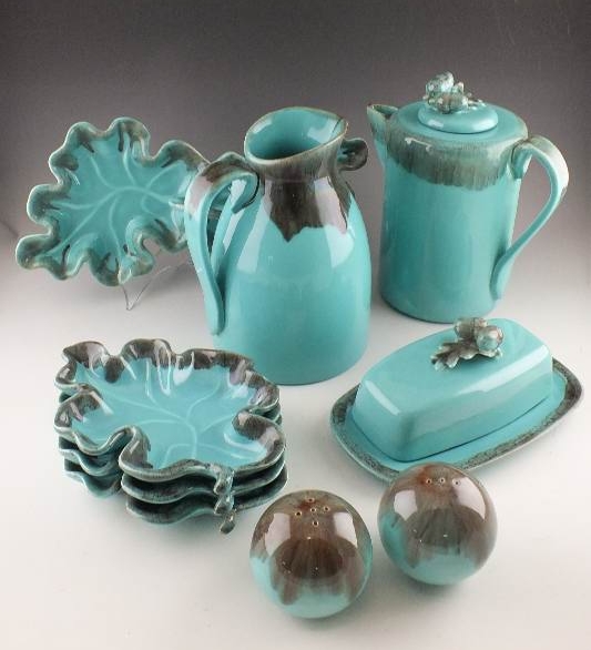 Unique Turquoise glazed ceramic dish set