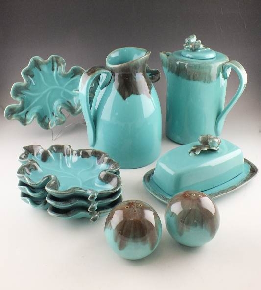 Unique Turquoise glazed ceramic dish set