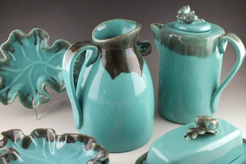 Unique Turquoise glazed ceramic dish set