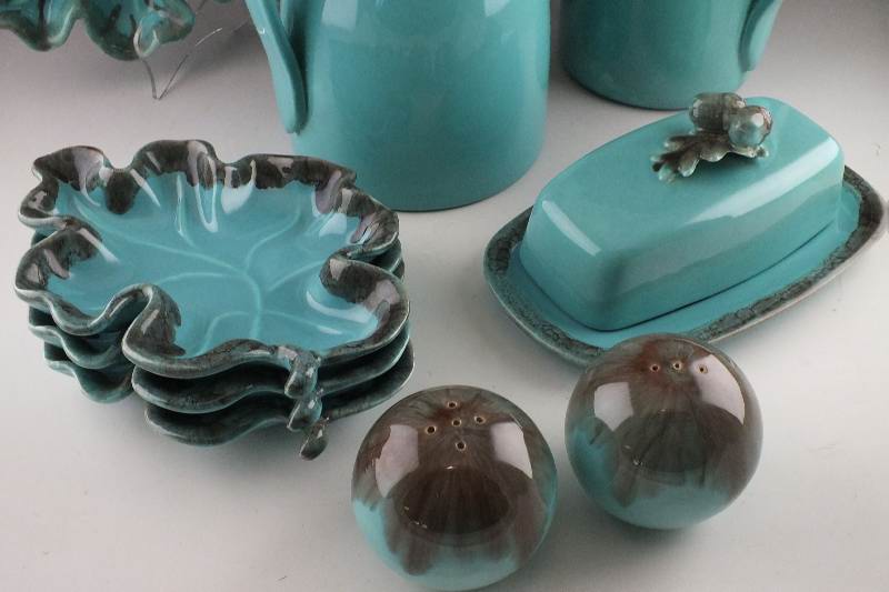 Unique Turquoise glazed ceramic dish set