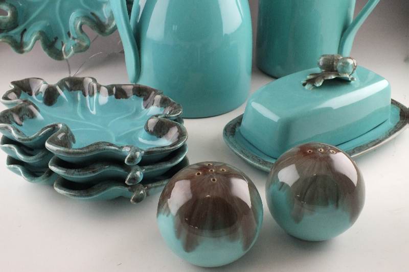 Unique Turquoise glazed ceramic dish set