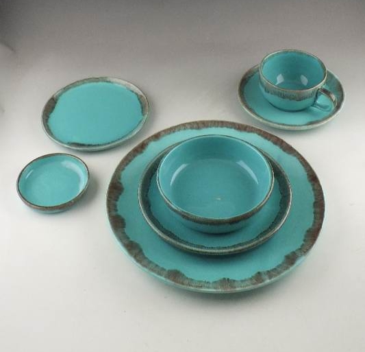 Unique Turquoise glazed ceramic dish set