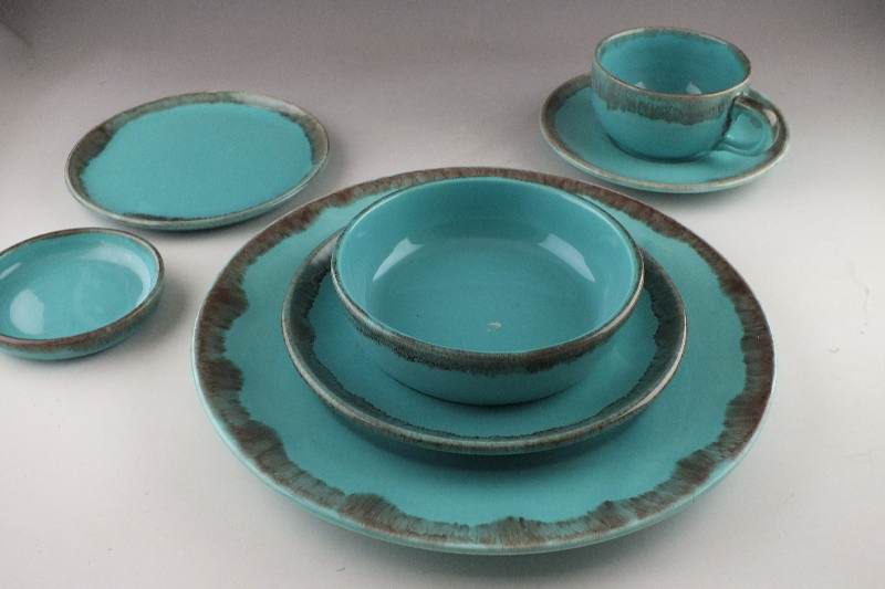 Unique Turquoise glazed ceramic dish set