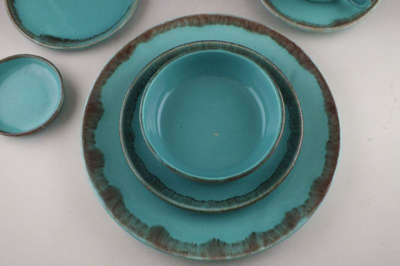 Unique Turquoise glazed ceramic dish set