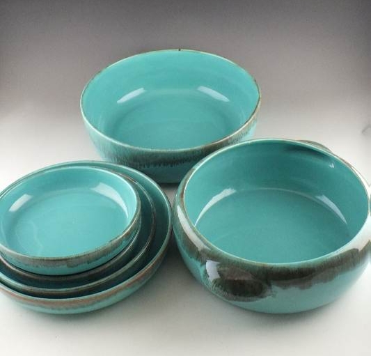 Unique Turquoise glazed ceramic dish set