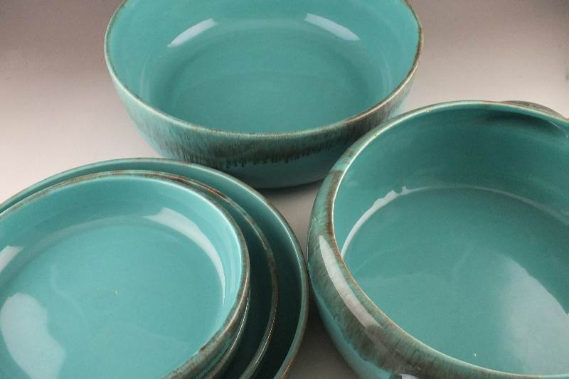 Unique Turquoise glazed ceramic dish set