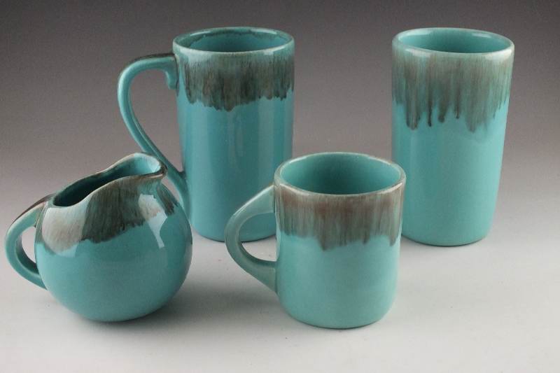 Unique Turquoise glazed ceramic dish set