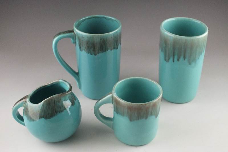Unique Turquoise glazed ceramic dish set