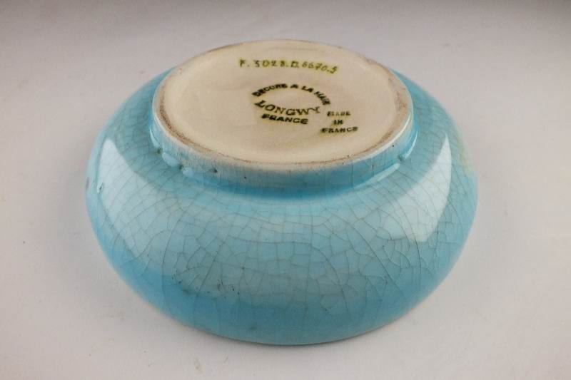 A lovely and colorful small ceramic dish marked "Longwy France, Decore a la Main, Made in France"