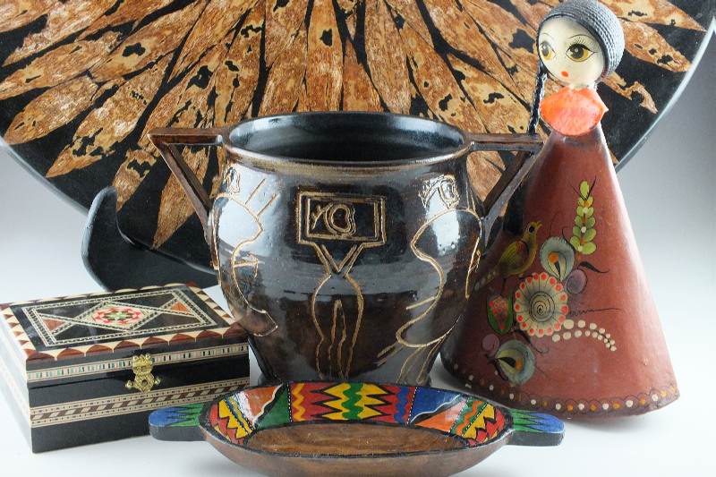 Group of Large Wood Platter and St. Clair Pottery Vessel