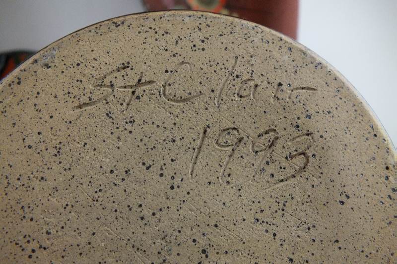 Group of Large Wood Platter and St. Clair Pottery Vessel