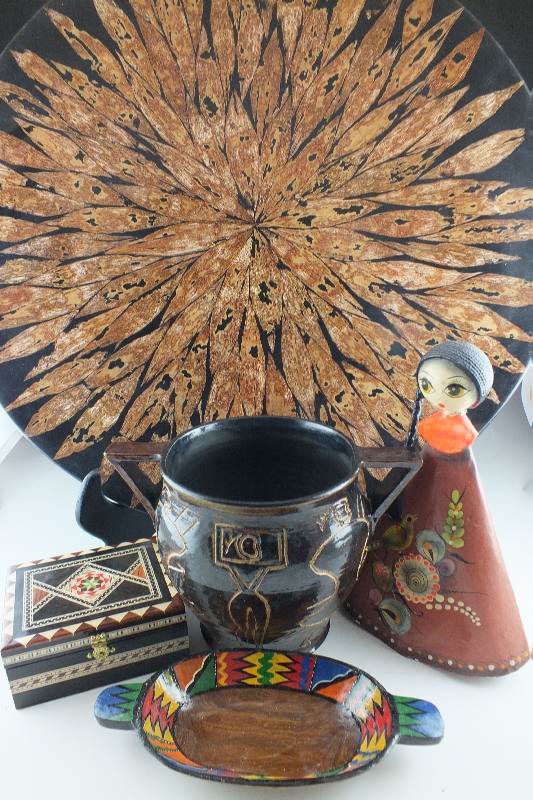 Group of Large Wood Platter and St. Clair Pottery Vessel